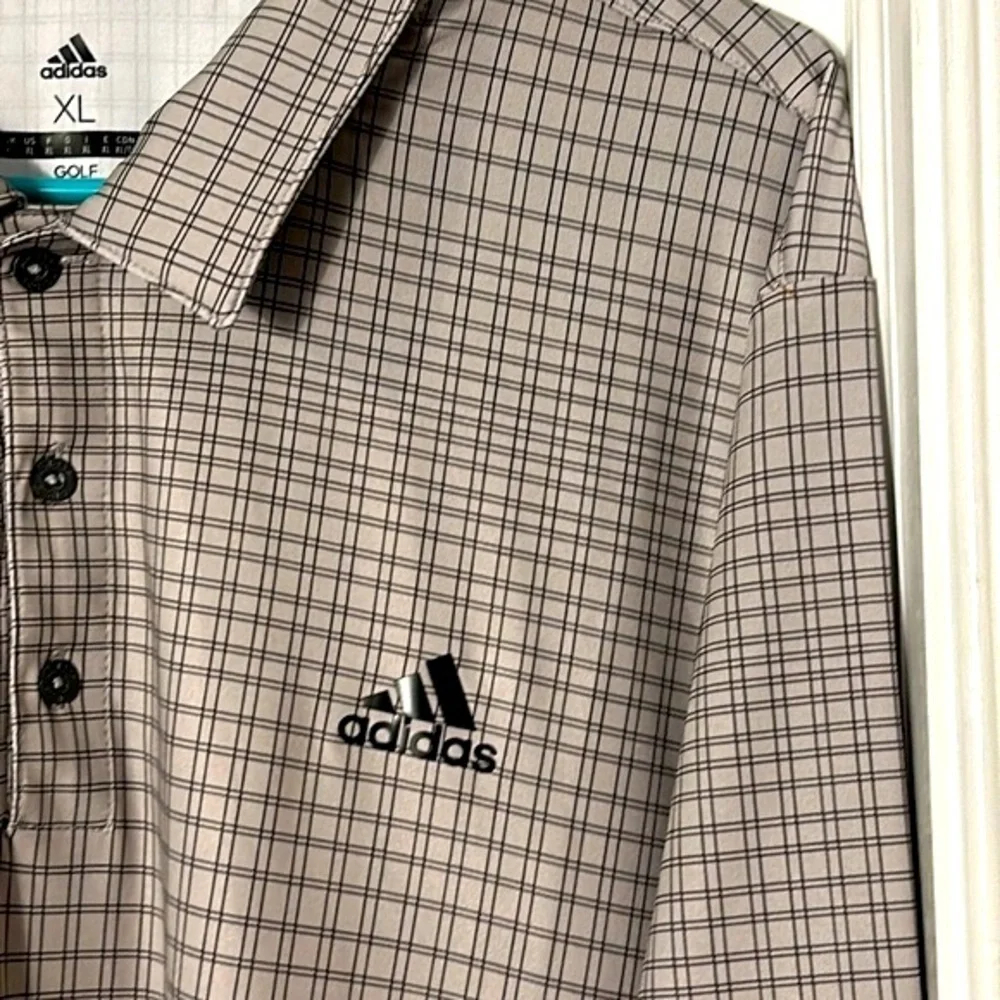 NWOT Men’s Adidas Gray Plaid Polyester & Spandex Short Sleeve Golf Polo Size XL